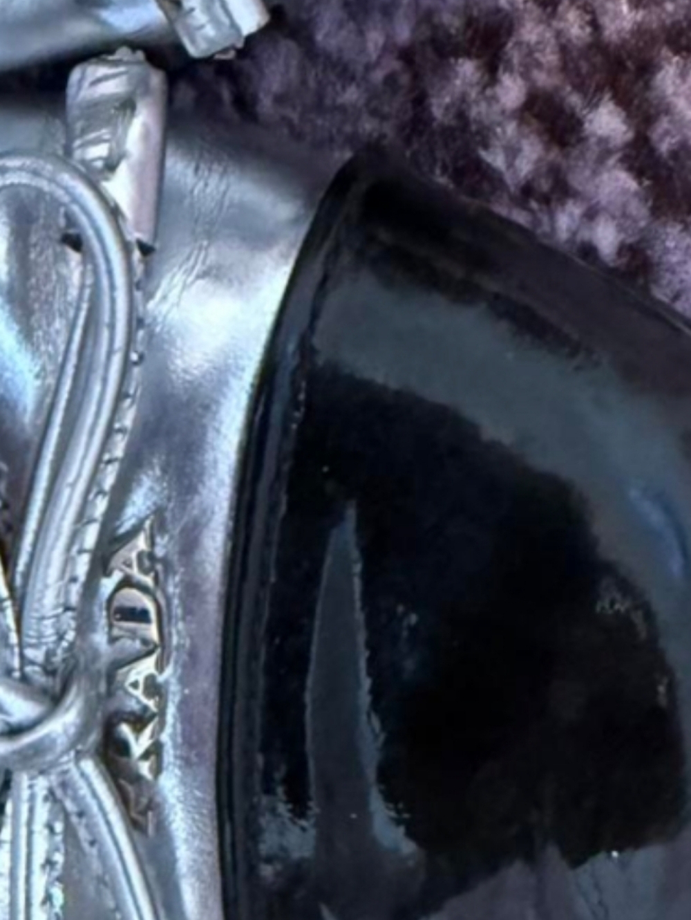 Prada Black Patent Leather Ballet Flats with Silver Bow - Picture 9 of 9